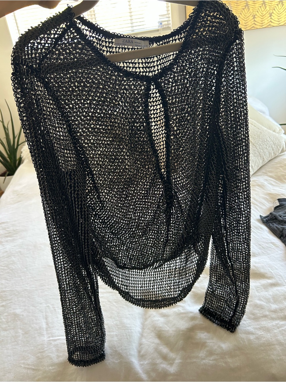 Zara Black Open-Weave Mesh Top